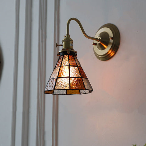 Tiffany-Style Glass Wall Sconce with Brass Frame