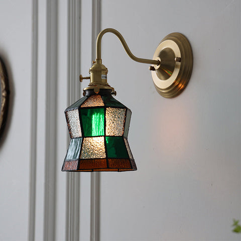 Tiffany-Style Glass Wall Sconce with Brass Frame