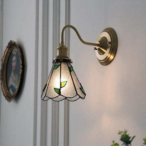 Tiffany-Style Glass Wall Sconce with Brass Frame