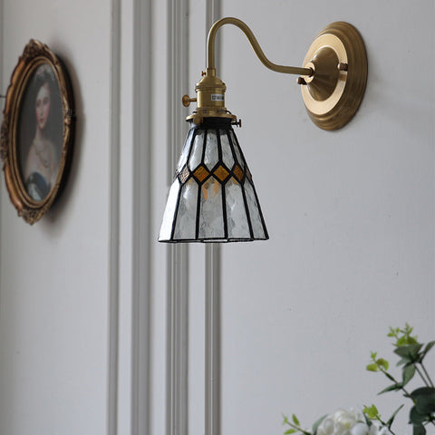 Tiffany-Style Glass Wall Sconce with Brass Frame