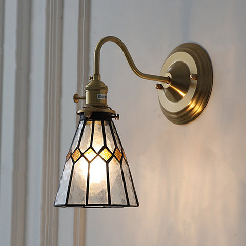 Tiffany-Style Glass Wall Sconce with Brass Frame