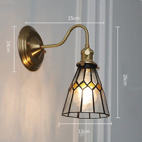 Tiffany-Style Glass Wall Sconce with Brass Frame