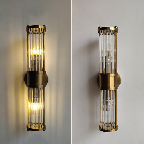 Gold Finish Glass Wall Sconce with E14 Bulb Socket and Slim Vertical Design