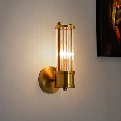 Gold Finish Glass Wall Sconce with E14 Bulb Socket and Slim Vertical Design