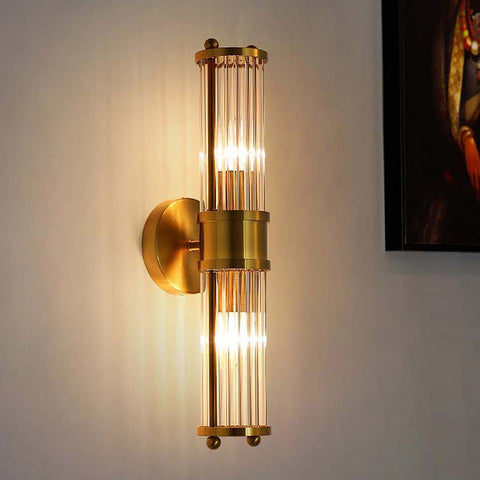 Gold Finish Glass Wall Sconce with E14 Bulb Socket and Slim Vertical Design