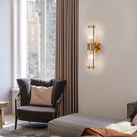 Gold Finish Glass Wall Sconce with E14 Bulb Socket and Slim Vertical Design