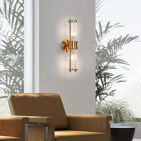 Gold Finish Glass Wall Sconce with E14 Bulb Socket and Slim Vertical Design