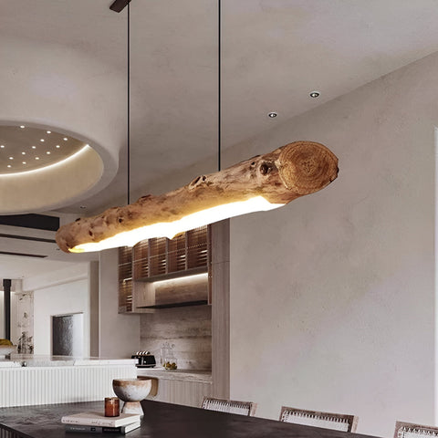 Pendant Light with Natural Wood Branch Form and Retro Style