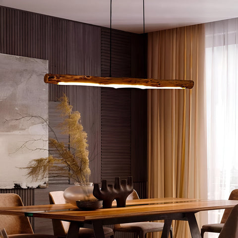 Pendant Light with Natural Wood Branch Form and Retro Style