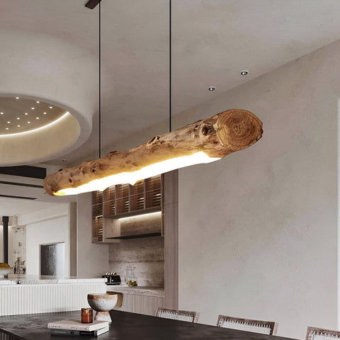 Pendant Light with Natural Wood Branch Form and Retro Style