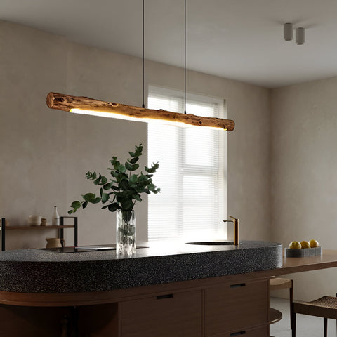 Pendant Light with Natural Wood Branch Form and Retro Style