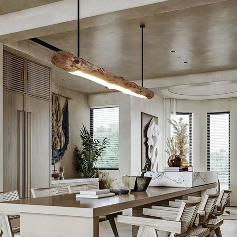 Pendant Light with Natural Wood Branch Form and Retro Style
