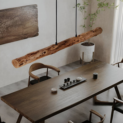Pendant Light with Natural Wood Branch Form and Retro Style