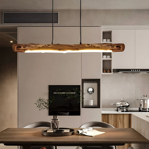 Pendant Light with Natural Wood Branch Form and Retro Style