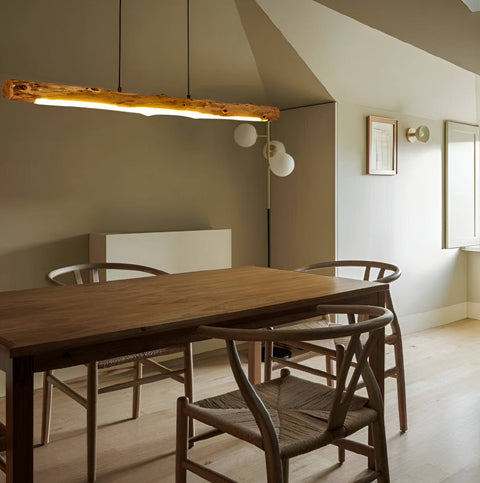 Pendant Light with Natural Wood Branch Form and Retro Style