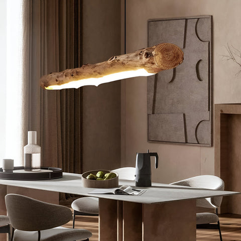 Pendant Light with Natural Wood Branch Form and Retro Style