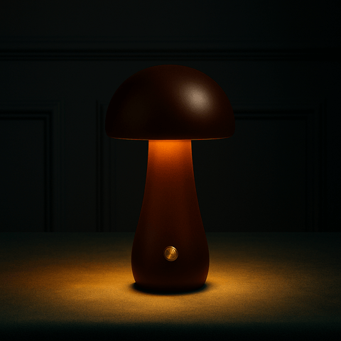 Rechargeable Wooden Mushroom Table Lamp for Soft Bedside Lighting