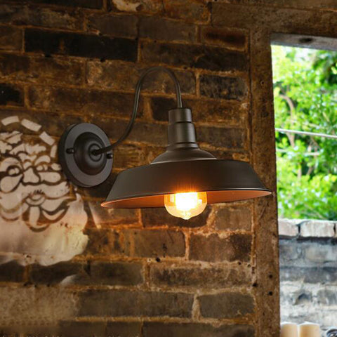 Industrial Gooseneck Wall Lamp with Metal Shade
