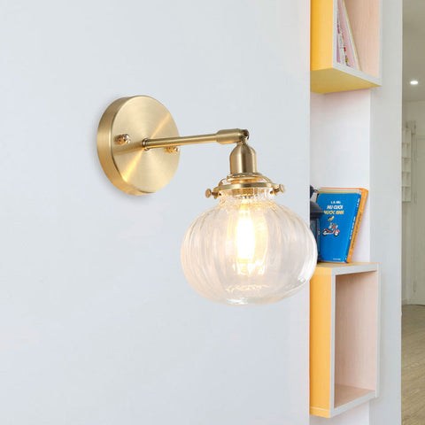 Vintage Ribbed Glass Wall Light with Metal Frame for Indoor Accent Lighting