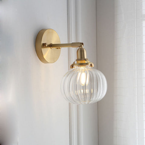 Vintage Ribbed Glass Wall Light with Metal Frame for Indoor Accent Lighting
