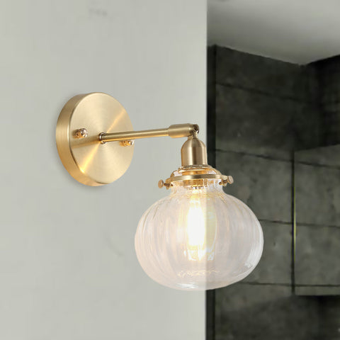 Vintage Ribbed Glass Wall Light with Metal Frame for Indoor Accent Lighting