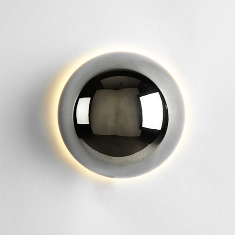 Round Glass and Iron LED Wall Lamp with Modern Design and Two Size Options