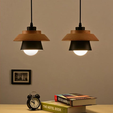 Pendant Light with Layered Wood and Aluminum Shade and Cord Options