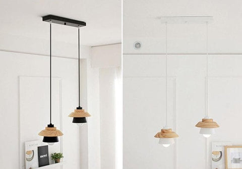 Pendant Light with Layered Wood and Aluminum Shade and Cord Options