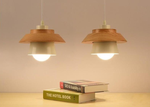 Pendant Light with Layered Wood and Aluminum Shade and Cord Options