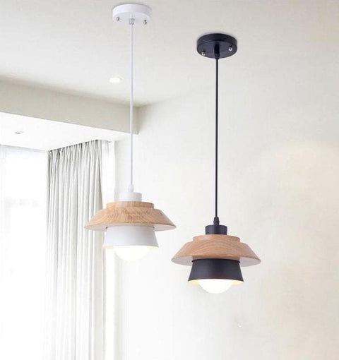 Pendant Light with Layered Wood and Aluminum Shade and Cord Options