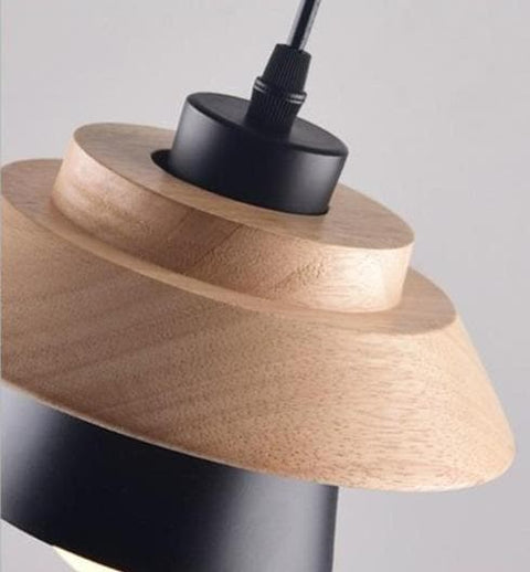 Pendant Light with Layered Wood and Aluminum Shade and Cord Options