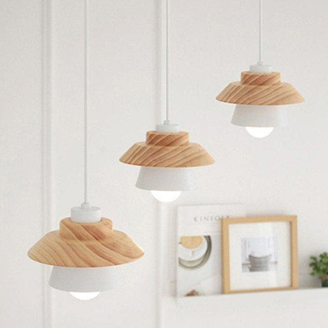 Pendant Light with Layered Wood and Aluminum Shade and Cord Options