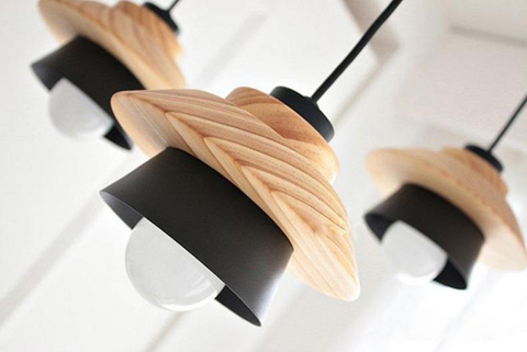 Pendant Light with Layered Wood and Aluminum Shade and Cord Options