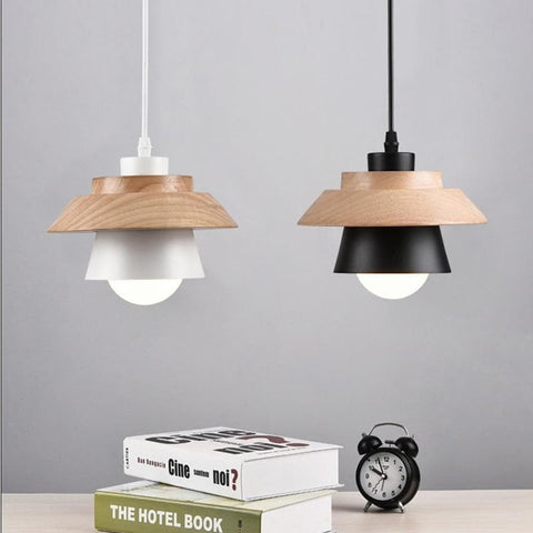 Pendant Light with Layered Wood and Aluminum Shade and Cord Options