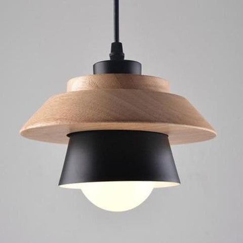 Pendant Light with Layered Wood and Aluminum Shade and Cord Options