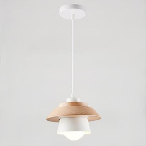 Pendant Light with Layered Wood and Aluminum Shade and Cord Options