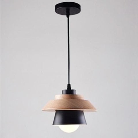 Pendant Light with Layered Wood and Aluminum Shade and Cord Options
