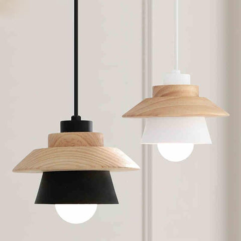 Pendant Light with Layered Wood and Aluminum Shade and Cord Options