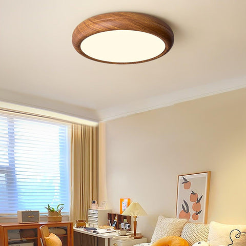 Wood-Grain LED Flush Mount Ceiling Light for Bedrooms and Dining Rooms