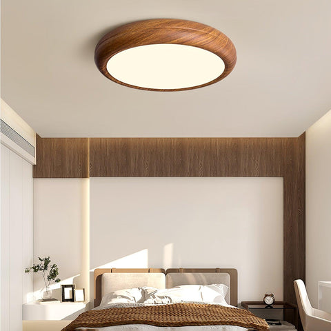 Wood-Grain LED Flush Mount Ceiling Light for Bedrooms and Dining Rooms