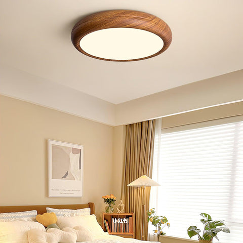 Wood-Grain LED Flush Mount Ceiling Light for Bedrooms and Dining Rooms