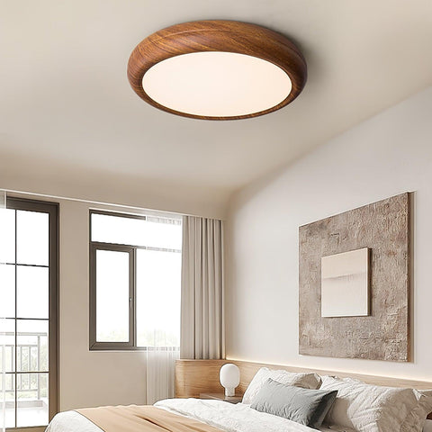 Wood-Grain LED Flush Mount Ceiling Light for Bedrooms and Dining Rooms