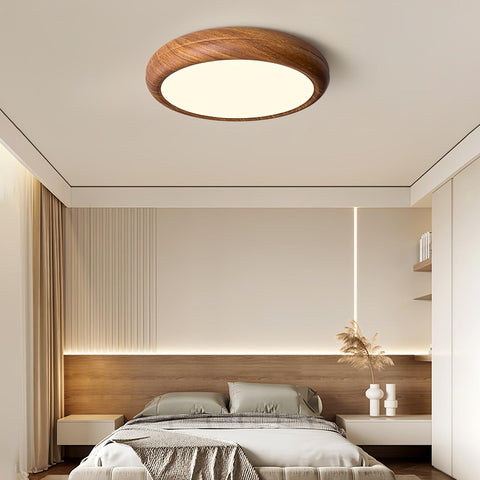Wood-Grain LED Flush Mount Ceiling Light for Bedrooms and Dining Rooms