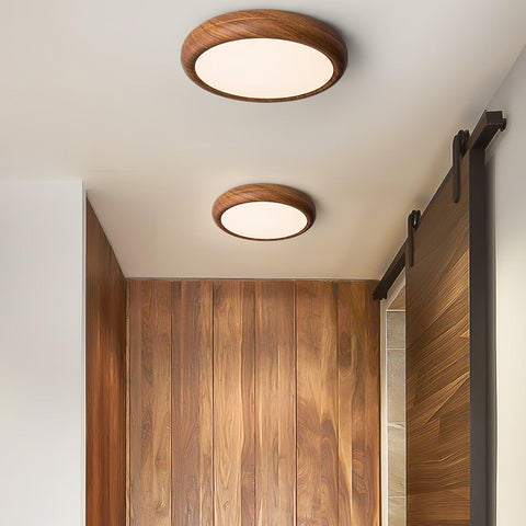 Wood-Grain LED Flush Mount Ceiling Light for Bedrooms and Dining Rooms