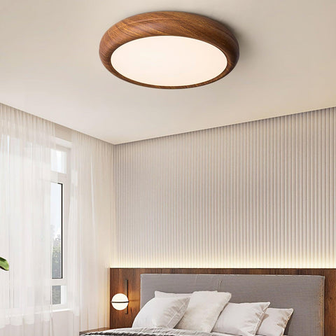 Wood-Grain LED Flush Mount Ceiling Light for Bedrooms and Dining Rooms