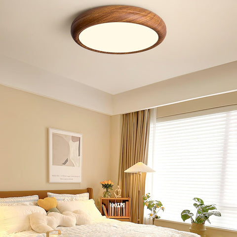 Wood-Grain LED Flush Mount Ceiling Light for Bedrooms and Dining Rooms