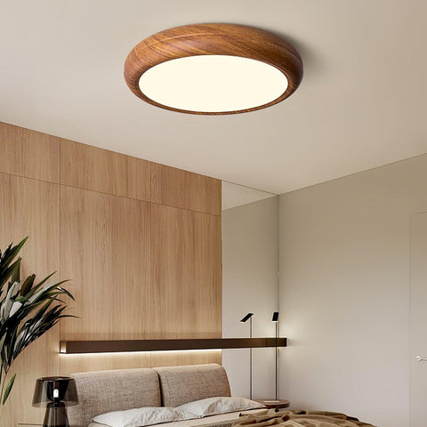 Wood-Grain LED Flush Mount Ceiling Light for Bedrooms and Dining Rooms