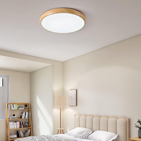Wood-Grain LED Flush Mount Ceiling Light for Bedrooms and Dining Rooms