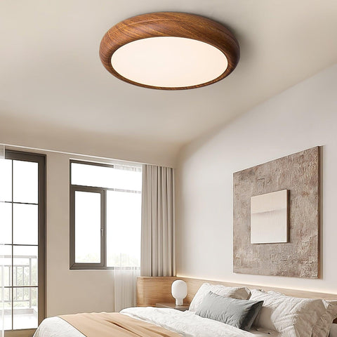 Wood-Grain LED Flush Mount Ceiling Light for Bedrooms and Dining Rooms