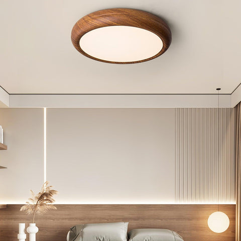 Wood-Grain LED Flush Mount Ceiling Light for Bedrooms and Dining Rooms